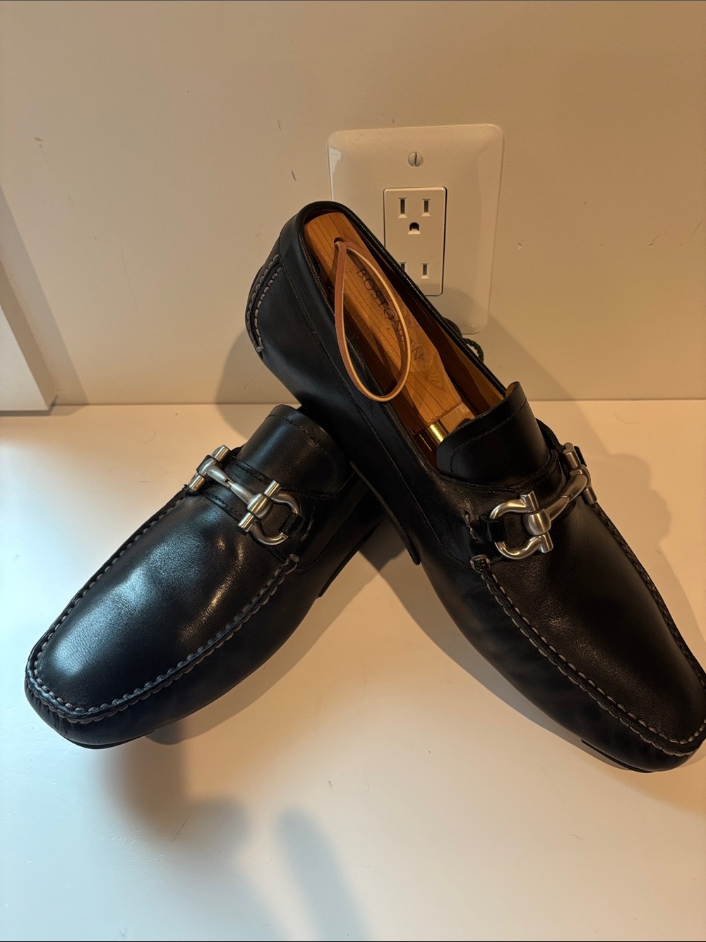 Salvatore Ferragamo Black Leather Bit Slip-On Loafers